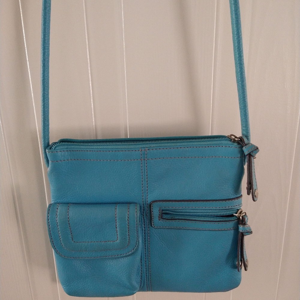 Tignanella Pebble leather turquoise crossbody bag with key fob